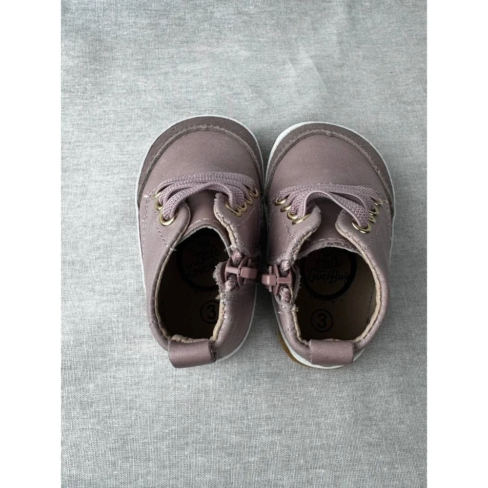 Little Love Bug Mauve Leather Minimalist High Top‎ Sneakers Baby Toddler Size 3